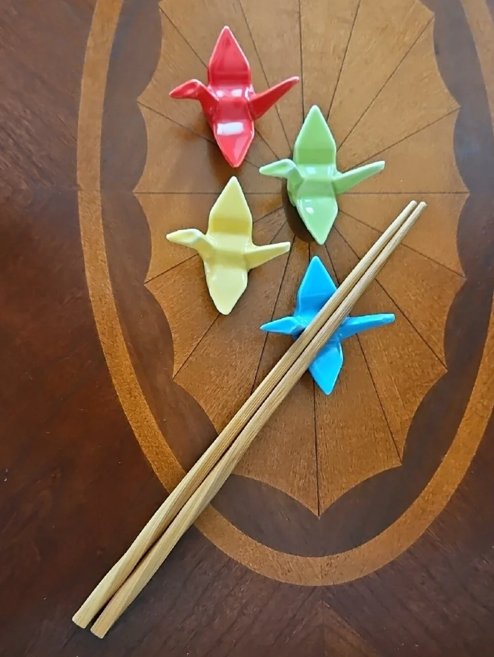 Japanese Ceramic Origami Crane Chopstick Rests - Set of 4 (Multi-Color)